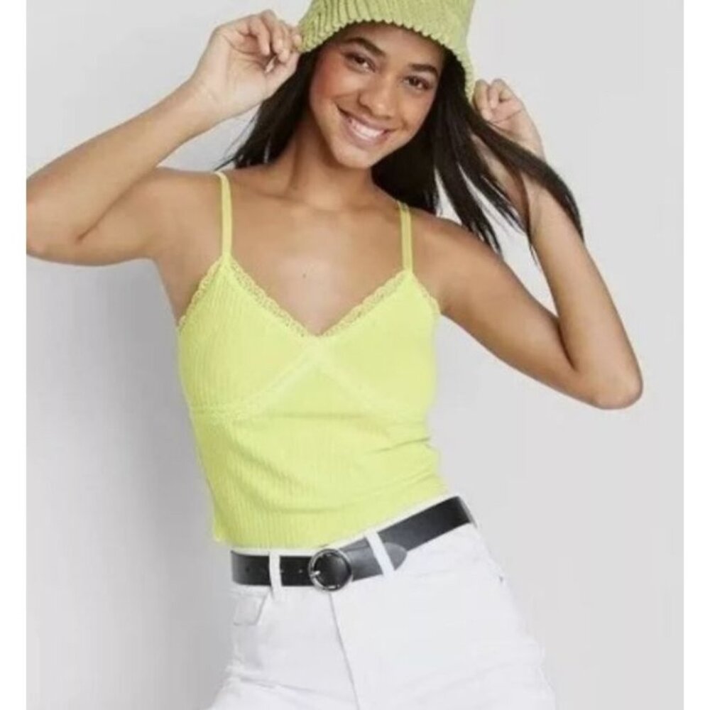 Wild Fable Womens‎ Ribbed Lace Trim Camisole Top Size XS Yellow